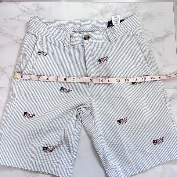 Vineyard Vines Seersucker Club Shorts Chino Striped Blue Men’s 28 Whale US Flag - Picture 13 of 15